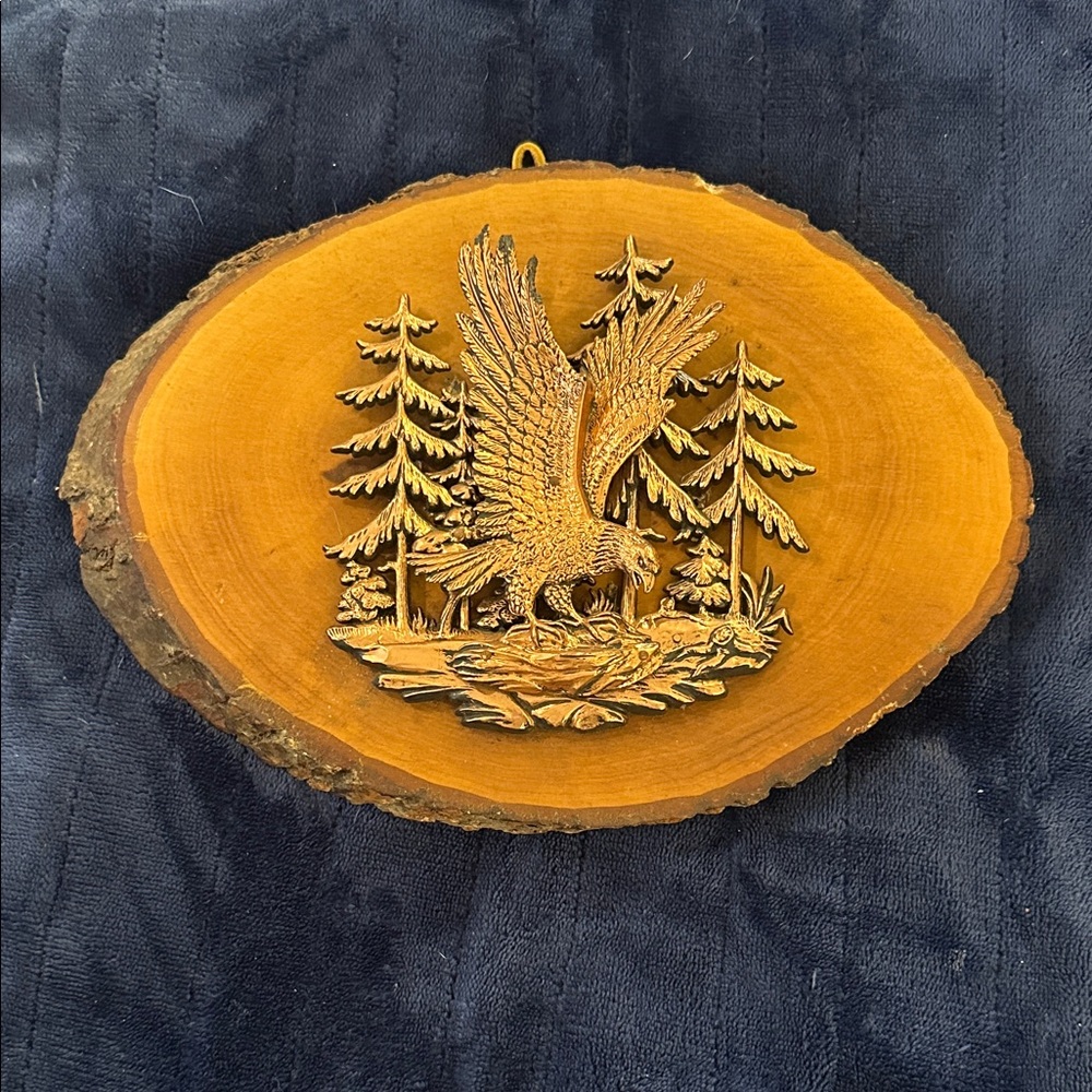 Wooden Plaque with Eagle and Trees